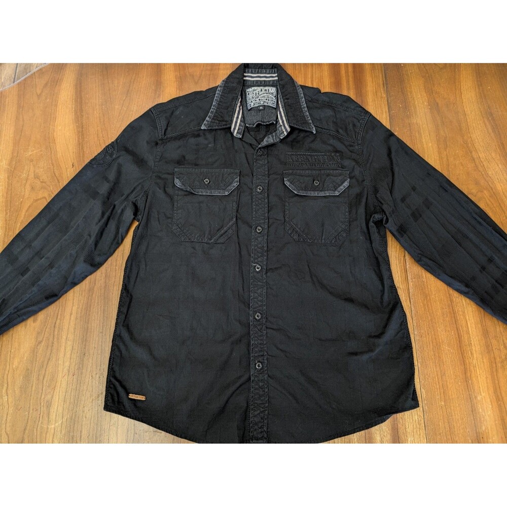 Affliction Black Premium Shirt Mens XL Button Seek Destroy Phoenix Embroidered